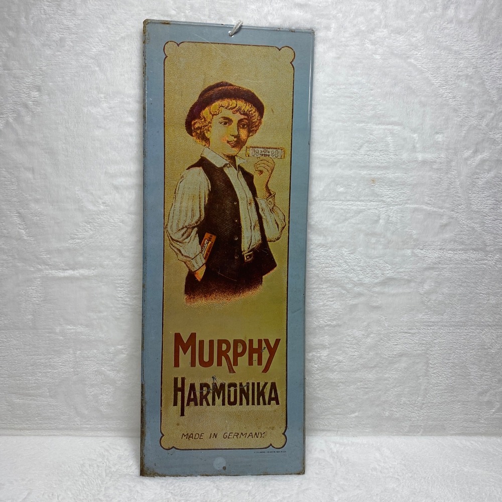 VTG Murphy Harmonika Advertising 1974 Metal Sign Boy Germany USA Sanford Heilner